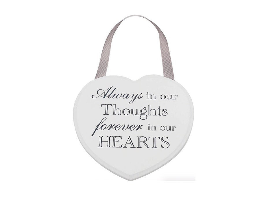 LARGE 'Always In Our Thoughts' Hanging Heart Plaque  - 17 x 17 x 1 cm