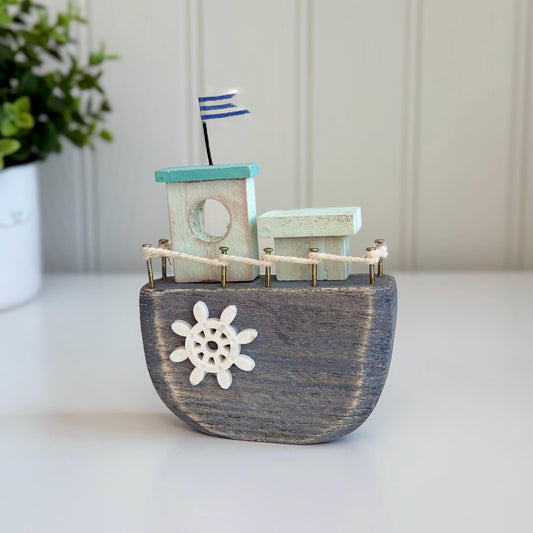 Wooden Steamship Ornament | Coastal Steamboat Decoration