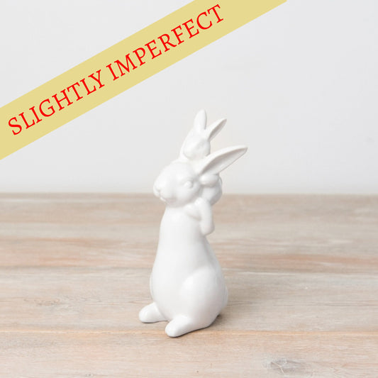 SLIGHTLY IMPERFECT White Ceramic Bunny Rabbit Shoulder Ride Ornament