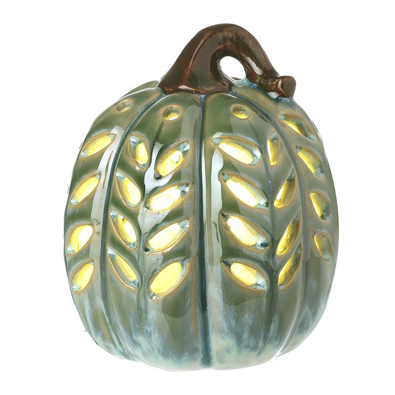 Ceramic Autumn LED Pumpkin Squash Ornaments Green & Orange