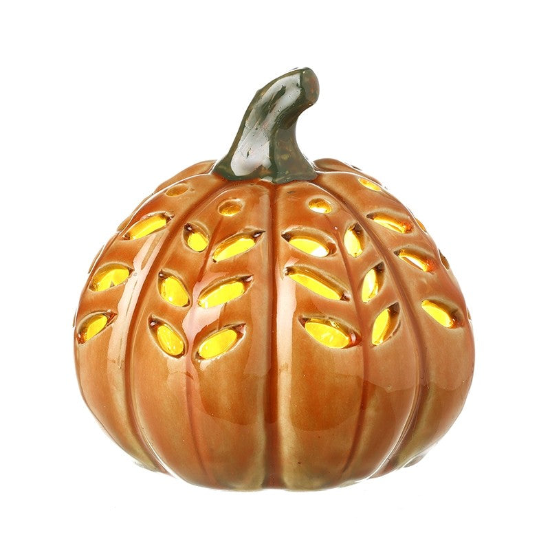 Ceramic Autumn LED Pumpkin Squash Ornaments Green & Orange